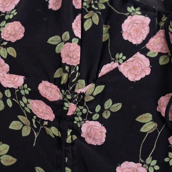 For Love & Lemons Biscotti Ruched Silk Mini Dress Bows Rose Print Size M Blogger - Picture 11 of 15